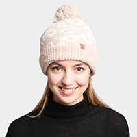Leopard Lined Pom-Pom Beanie