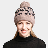 Leopard Lined Pom-Pom Beanie