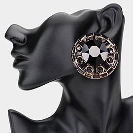 Oversized Stone Embellished Stud Earrings