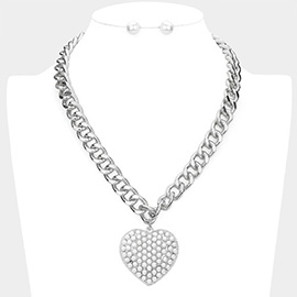 Rhinestone Embellished Heart Pendant Necklace