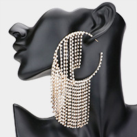 Rhinestone Pave Hoop Fringe All Over Evening Earrings