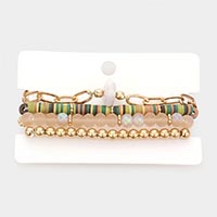 4PCS - Natural Stone Accented Chain Bracelet Multi Beaded Stretch Bracelets Set