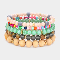 5PCS - Wood Multi Beads Multi Layered Bracelets