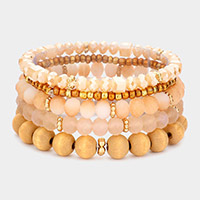 5PCS - Wood Multi Beads Multi Layered Bracelets