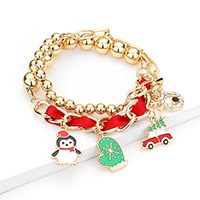 2PCS - Christmas Theme Enamel Charm Stretch Bracelets