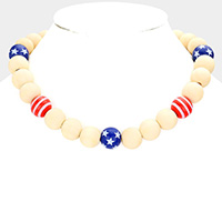 USA America Wood Ball Necklace