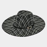 Belt Band Accented Check Patterned Panama Hat