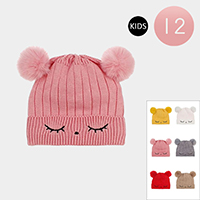 12PCS - Kids Pom Pom Fleeced Face Beanie Hats