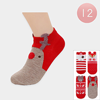 12PAIRS - Christmas Theme Animal Face Pointed Socks