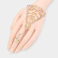 Crystal Rhinestone Accented Hand Chain Evening Bracelet