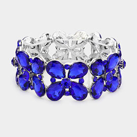 Floral Teardrop Glass Crystal Stretch Evening Bracelet
