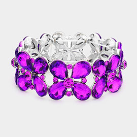 Floral Teardrop Glass Crystal Stretch Evening Bracelet