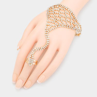 Crystal Rhinestone Accented Hand Chain Evening Bracelet