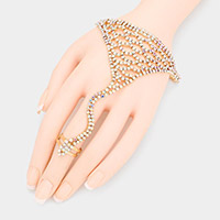 Crystal Rhinestone Accented Hand Chain Evening Bracelet