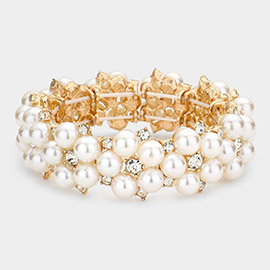 Pearl Flower Cluster Link Stretch Bracelet
