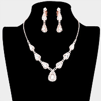 Teardrop Stone Accented Rhinestone Pave Necklace Clip on Earring Set