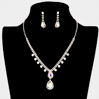 Teardrop Stone Accented Rhinestone Pave Necklace