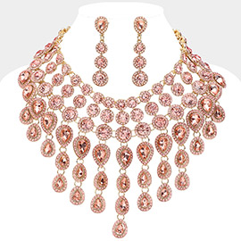 Round Teardrop Stone Cluster Evening Bib Necklace