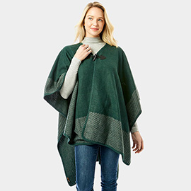 Toggle Button Pointed Vertical Striped Edge Ruana Poncho