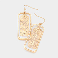 Textured Leaf Cut Out Metal Rectangle Dangle Earrings