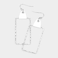 Faux Leather Tip Textured Open Metal Rectangle Earrings