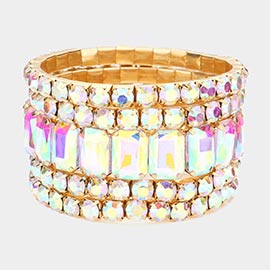 5PCS - Emerald Cut Round Stone Stretch Evening Bracelets