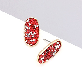 Glitter Stone Oval Stud Earrings