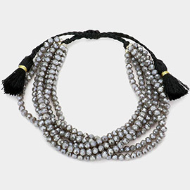 Multi Layered Faceted Beaded Tassel Pull Tie Cinch Bracelet