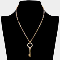Rhinestone Pave Key Pendant Necklace