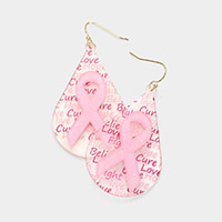 Pink Ribbon Accented Acetate Teardrop Dangle Earrings