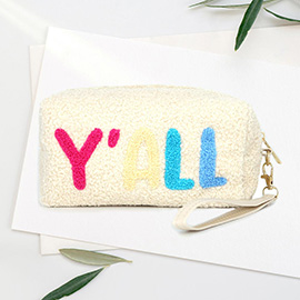Faux Fur Y'all Message Pouch With Wristlet