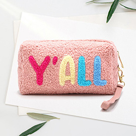 Faux Fur Y'all Message Pouch With Wristlet