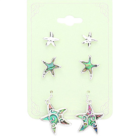 3PAIRS - Abalone Starfish Stud Dangle Earrings