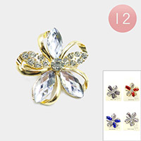 12PCS - Stone Embellished Flower Pin Brooches