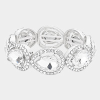 Pave Teardrop Trim Glass Crystal Stretch Evening Bracelet