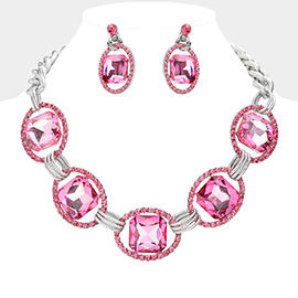 Pave Trim Glass Crystal Link Necklace