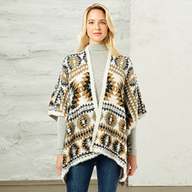 Aztec Pattern Ruana Poncho