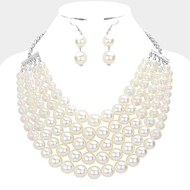 Chunky Multi Strand Pearl Bib Necklace