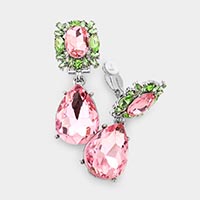 Multi Stone Cluster Teardrop Link Dangle Evening Clip On Earrings