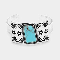 Rectangle Natural Stone Accented Burnished Metal Cuff Bracelet