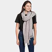 Striped Pattern Wool Mix Fringe Scarf