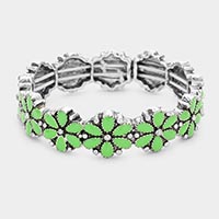 Enamel Flower Antique Metal Stretch Bracelet
