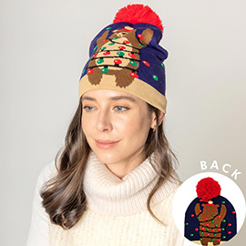 Christmas Bear Pom Knit Beanie Hat