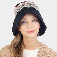 Nordic Pattern Knitted Bucket Hat