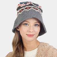 Nordic Pattern Knitted Bucket Hat