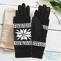 3 in 1 Functional Knitted Snowflake Pearl Accented Smart Gloves 