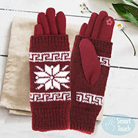 3 in 1 Functional Knitted Snowflake Pearl Accented Smart Gloves 