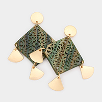 Filigree Celluloid Acetate Square Accented Dangle Earrings