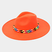Colorful Chain Accented Solid Panama Hat