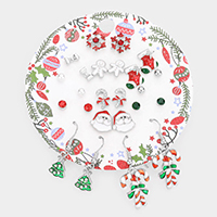 12Pairs - Christmas Tree Snowflake Candy Cane Santa Clause Socks Gingerbread Man Pearl Earrings